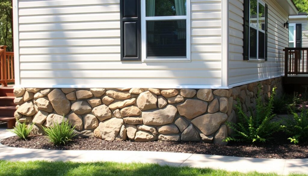 Faux rock skirting for mobile homes