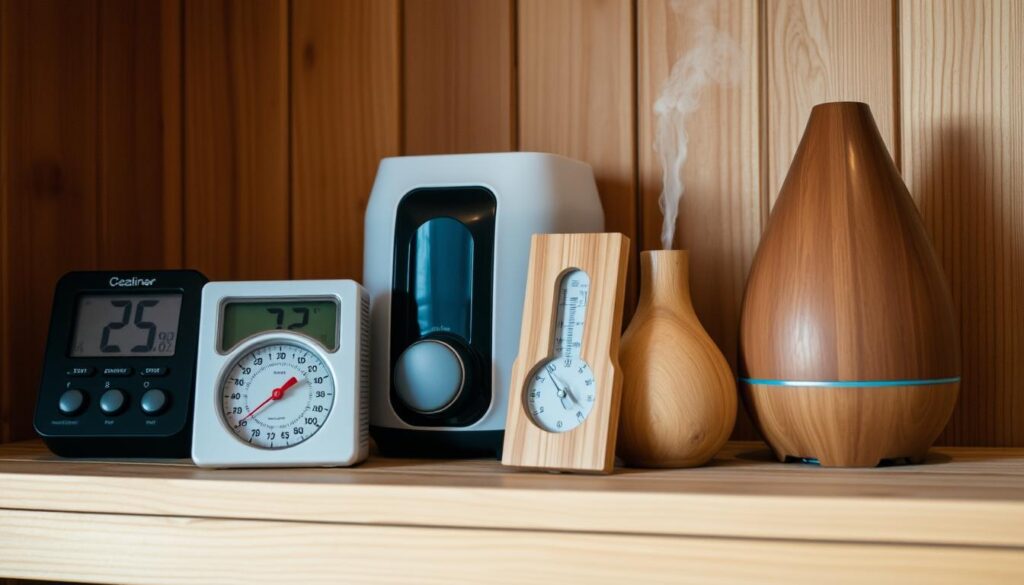 Sauna accessories for temperature and humidity control