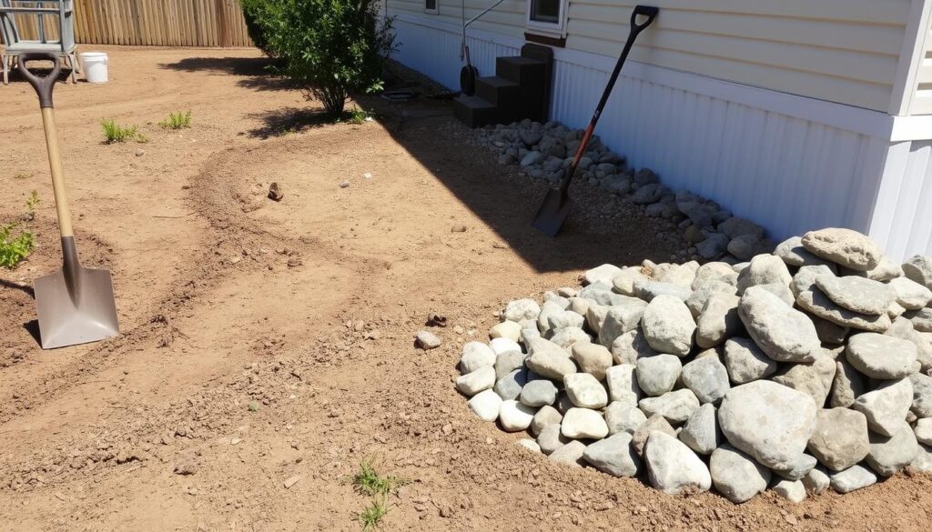 Site preparation for rock skirting installation