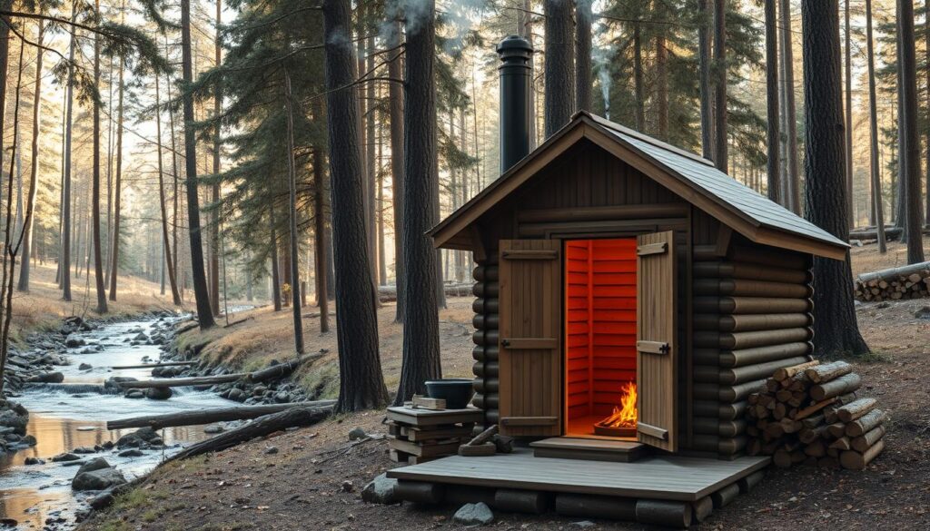 Wood fired sauna preparation