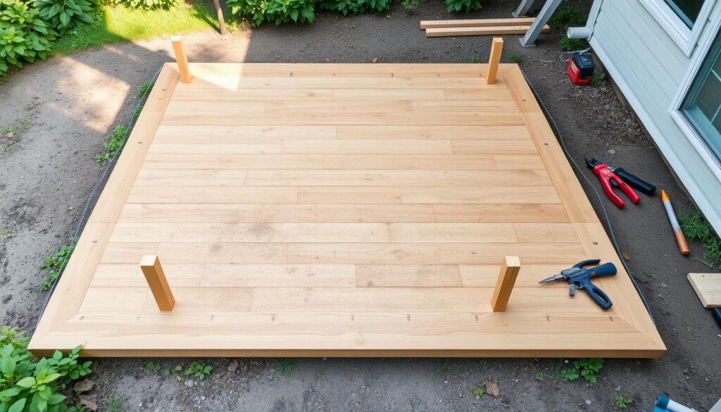 deck layout with batter boards