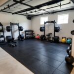 Modern garage gym setup with high-quality rubber flooring